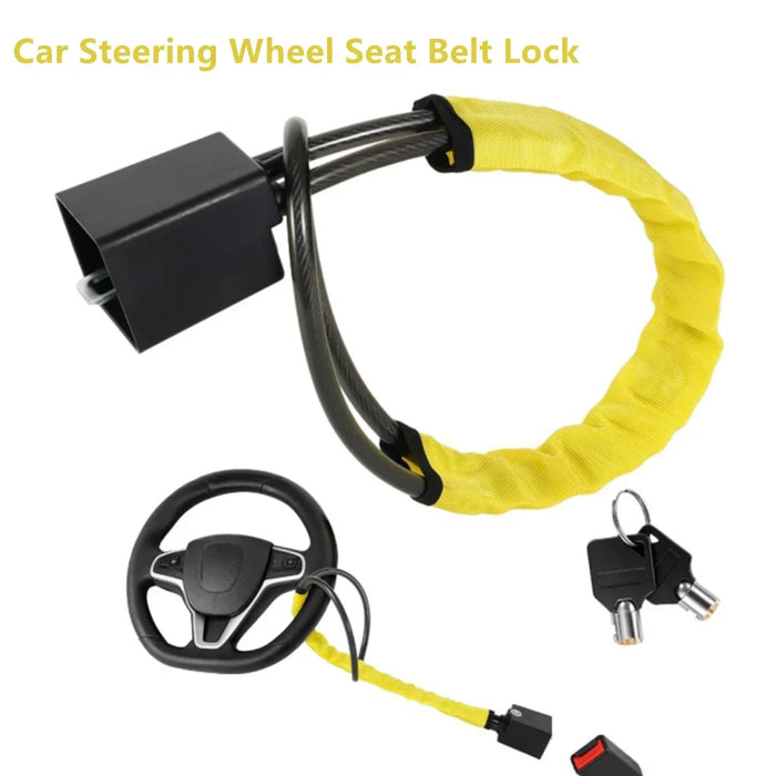 Anti-Theft Car Lock – Steel Steering Wheel & Seat Belt Security for Cars & SUVs